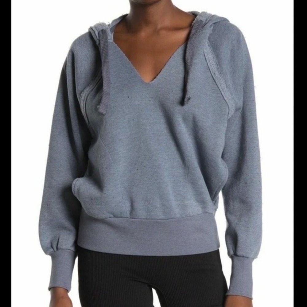 Free People North Shore Hooded Sweatshirt Women Sz M‎ Charcoal Gray Boho Gym
